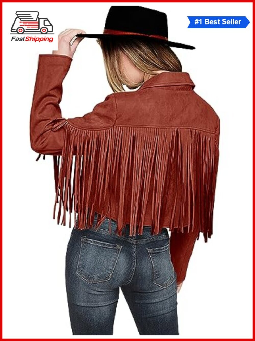 ✨PRETTYGARDEN Faux Suede Fringe Cropped Moto Jacket